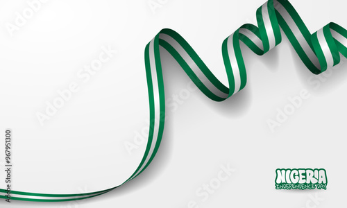 Waving green white or nigeria ribbon on white background. Nigeria independence day