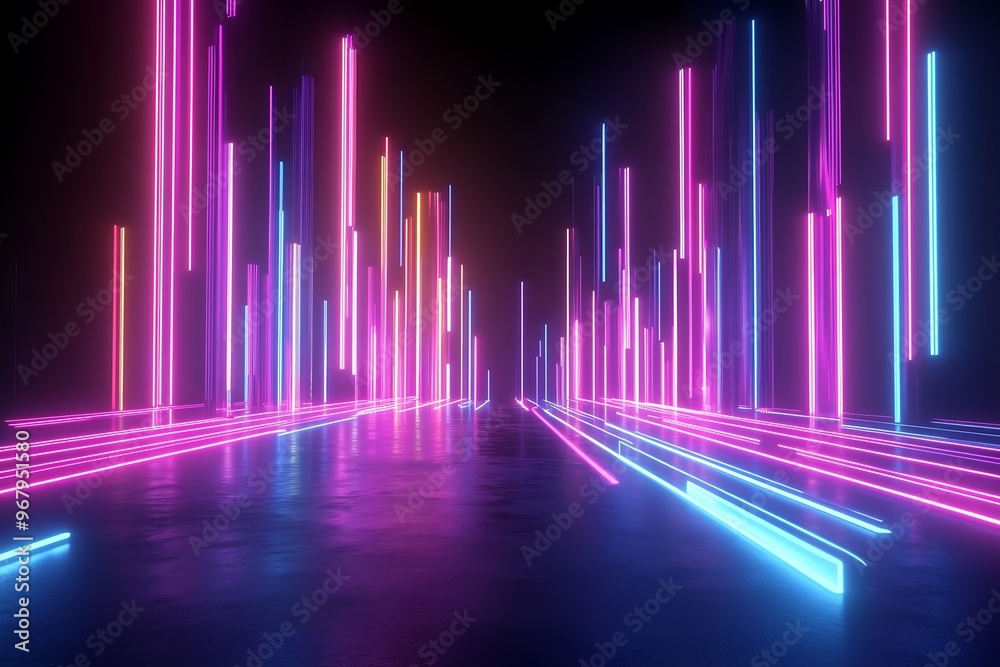 3d render, abstract futuristic neon background with glowing ascending lines. Fantastic wallpaper 3d render, abstract futuristic neon background with glowing ascending lines. Fantastic wallpaper