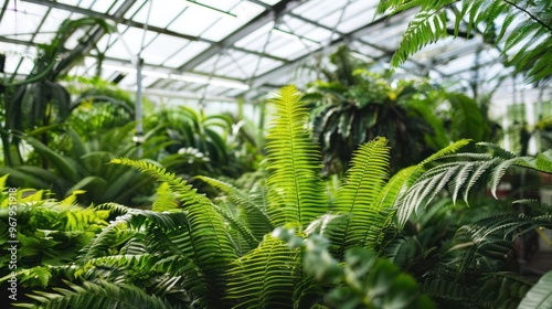 Green Ferns in a Greenhouse