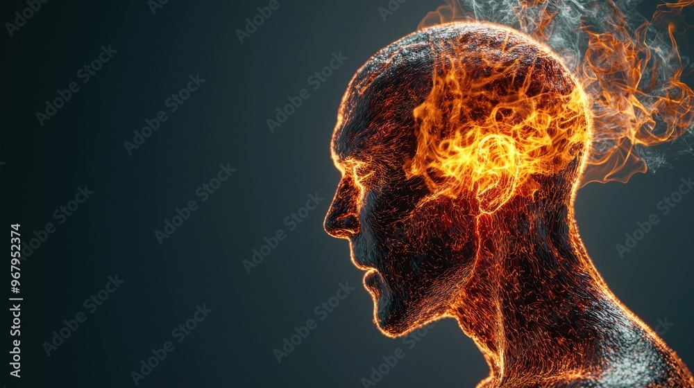 A human figure on fire, extreme stress and emotional burnout consuming the body and mind A human figure on fire, extreme stress and emotional burnout consuming the body and mind