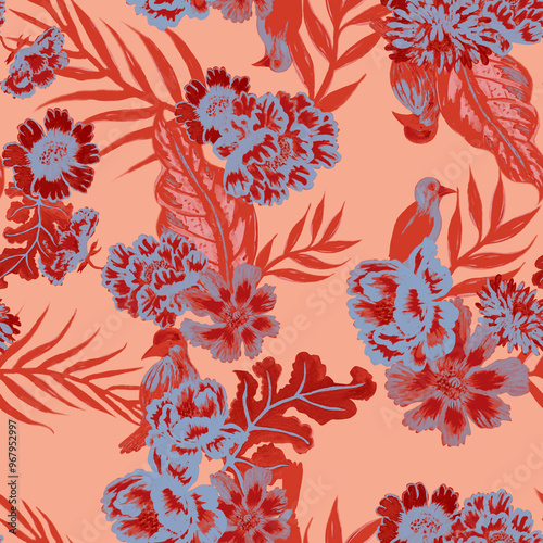 Floral pattern. Tropical pattern. Digital print, JPG in Repeat (rapport), Resolution 300 DPI, ideal for fashion, decoration and stationery.