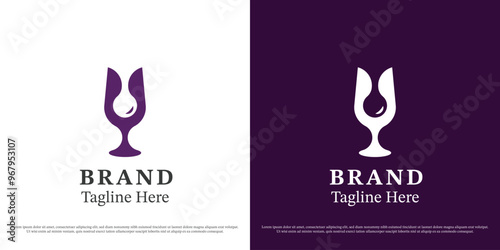 Glass wine logo design illustration. Silhouette of glass natural preservation alcohol drink. Abstract minimal simple icon symbol.