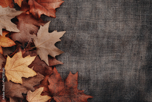 Autumn leaves on a table with room for text