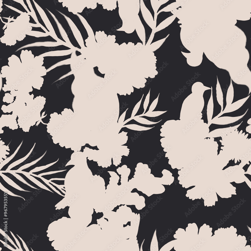 Tropical pattern, floral, leaves. Digital print in Repeat (rapport), Resolution 300 DPI, ideal for fashion, decoration and stationery. Tropical pattern, floral, leaves. Digital print in Repeat (rapport), Resolution 300 DPI, ideal for fashion, decoration and stationery.