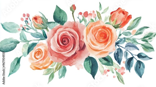 Watercolor Roses and Greenery Floral Arrangement