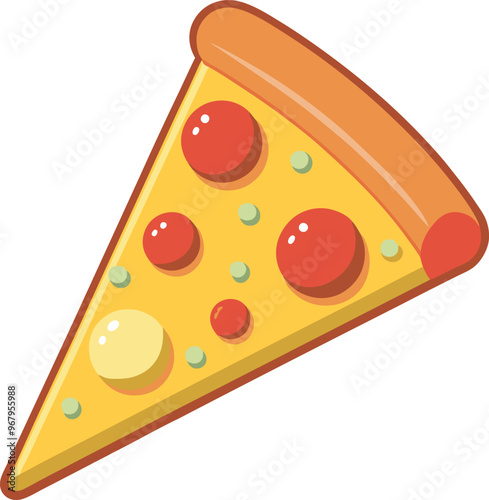 Vector illustration of a delicious pizza slice topped with various vegetables and melted cheese
