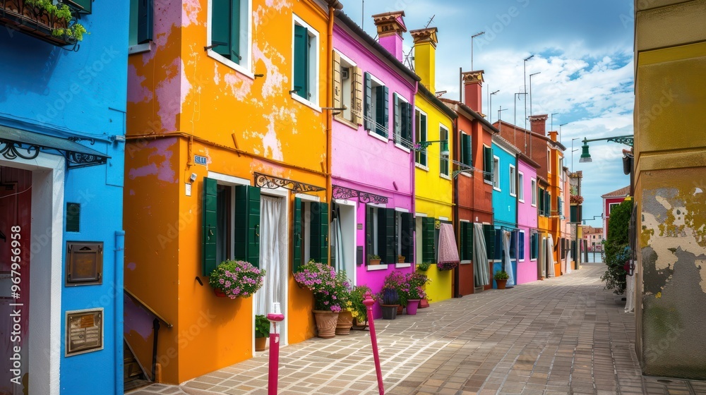 Fototapeta premium Colorful Buildings on a Narrow Street in Burano, Italy