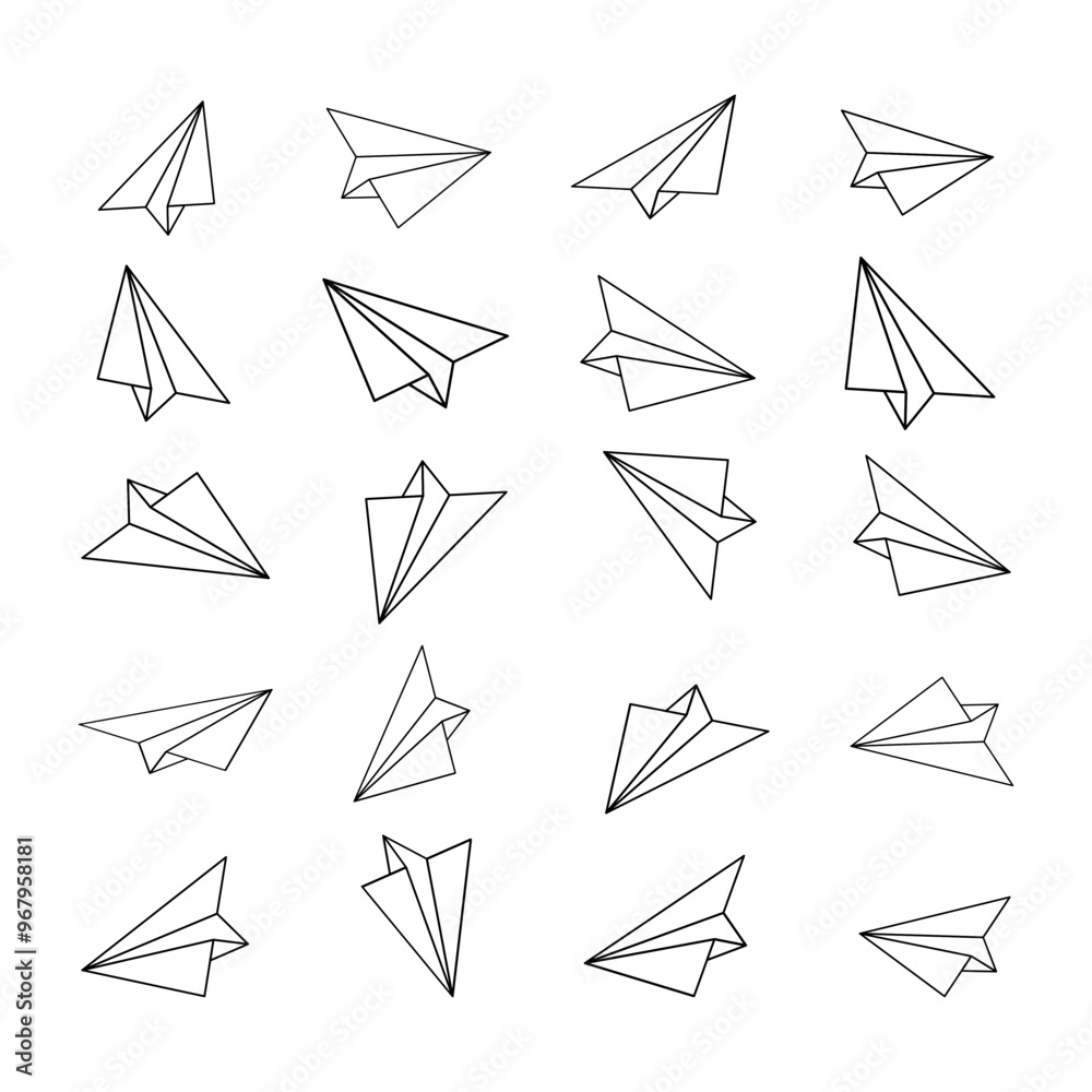 Set of outline paper airplane icons Set of outline paper airplane icons