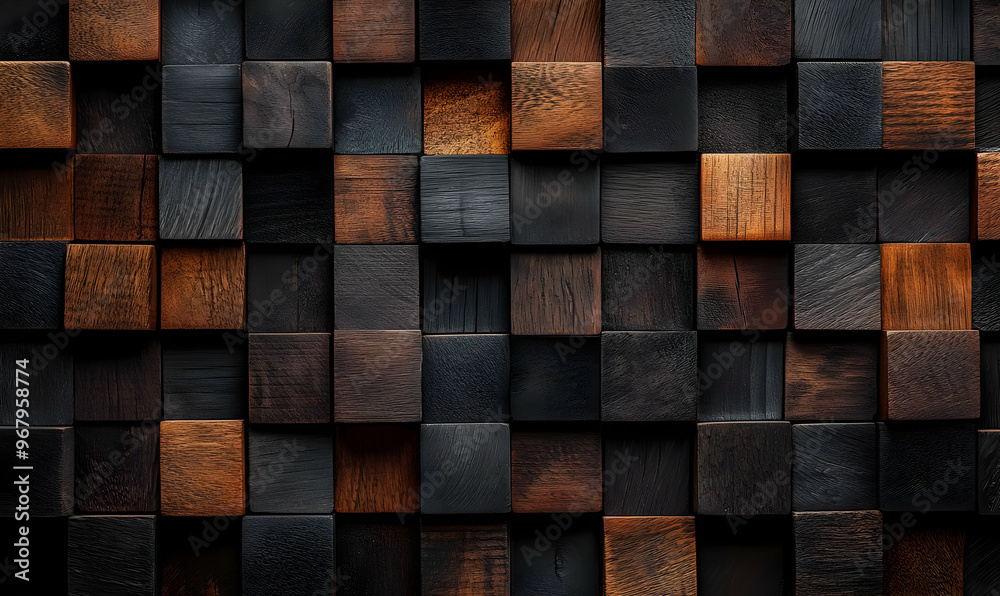 A textured background featuring an array of dark wooden blocks arranged in a pattern, perfect for design or decor projects. A textured background featuring an array of dark wooden blocks arranged in a pattern, perfect for design or decor projects.