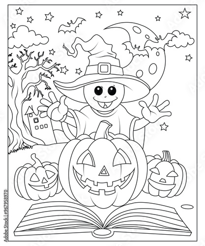 Halloween coloring page for kids and adults