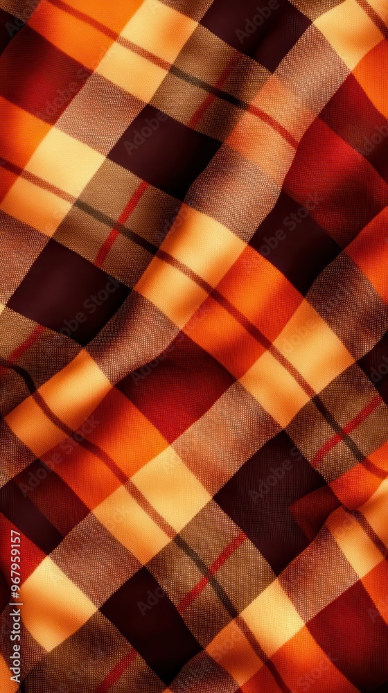 Vibrant orange and brown plaid fabric, perfect for showcasing texture and color in design projects or textile applications.