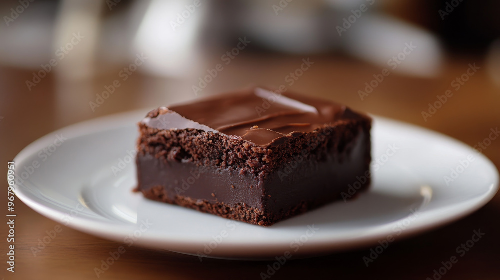 A delicious chocolate brownie sits on a white plate, ready to be enjoyed. A delicious chocolate brownie sits on a white plate, ready to be enjoyed.