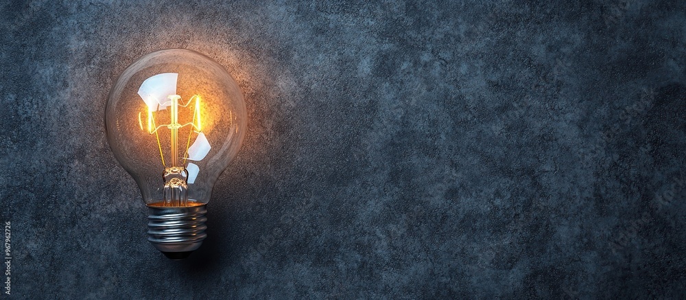Glowing Light Bulb on a Dark Background. Light Bulb Clarifying Complex Ideas Top View And Flat Lay. Copy Space For Text. AI generated image Glowing Light Bulb on a Dark Background. Light Bulb Clarifying Complex Ideas Top View And Flat Lay. Copy Space For Text. AI generated image