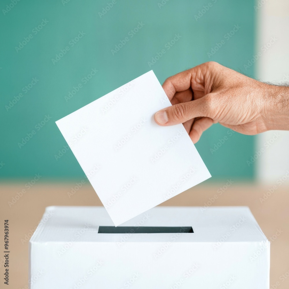 A close-up of a hand placing a blank ballot into a voting box, symbolizing civic engagement and democracy. A close-up of a hand placing a blank ballot into a voting box, symbolizing civic engagement and democracy.