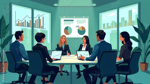 Business meeting, Data analysis, Project management, corporate, meeting, Illustration