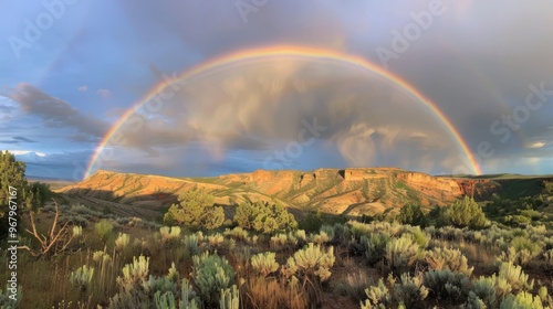 Rainbow Over Desert Mountains