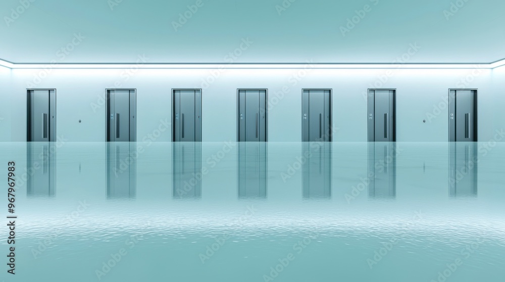 Obraz premium A series of locked doors in a row, each leading to a different room, the closed-off nature of silo mentality where information and collaboration are restricted