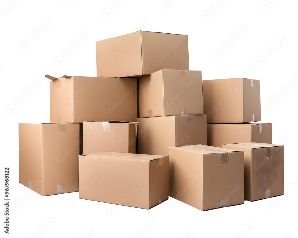 Cardboard Mountain: A towering stack of cardboard boxes awaits its destination, representing the heart of logistics, moving, and online shopping. Cardboard Mountain: A towering stack of cardboard boxes awaits its destination, representing the heart of logistics, moving, and online shopping.