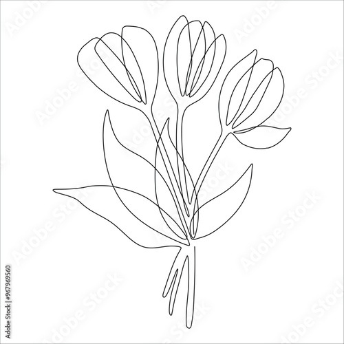 Stylized Bouquet Of Flowers Drawn With One Line