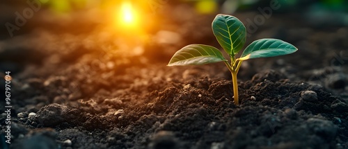 Closeup of a small green plant sprouting from the soil symbolizing the growth renewal and innovation in sustainable development and poverty alleviation strategies aligned with global goals