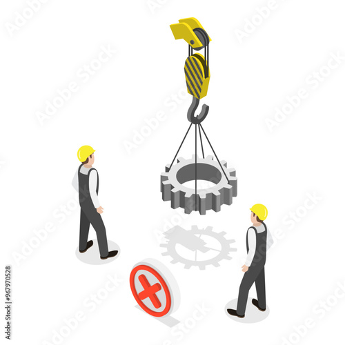 3D Isometric Flat Vector Illustration of Barricade Lifting Zone, Work Safety Rules. Item 1