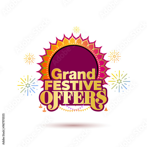 Grand Festive offers Logo for Indian festival Navratri, diwali and durga puja. Advertising Template, Sale, shopping, Discount, Retail concept design.
