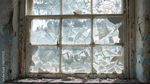 Broken Window in Abandoned Building