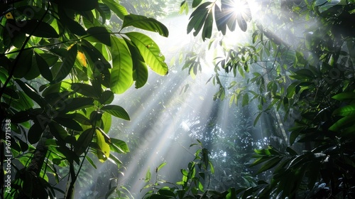 Sunbeams Through Rainforest Canopy