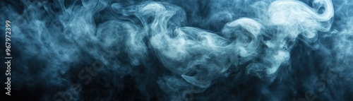 Abstract Blue Smoke Swirls on Black Background