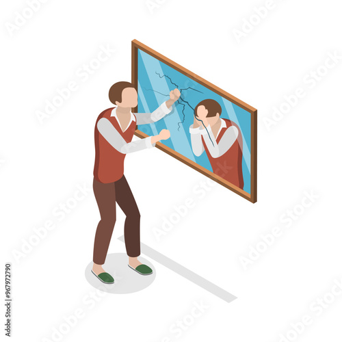 3D Isometric Flat Vector Illustration of Inner Conflict, Self-harm and Self-punishment. Item 4