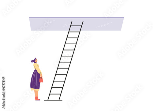 Woman at ladder to glass ceiling vector illustration