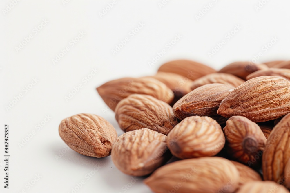 A stack of various nuts arranged on a clean white background, ideal for food or scientific illustration A stack of various nuts arranged on a clean white background, ideal for food or scientific illustration