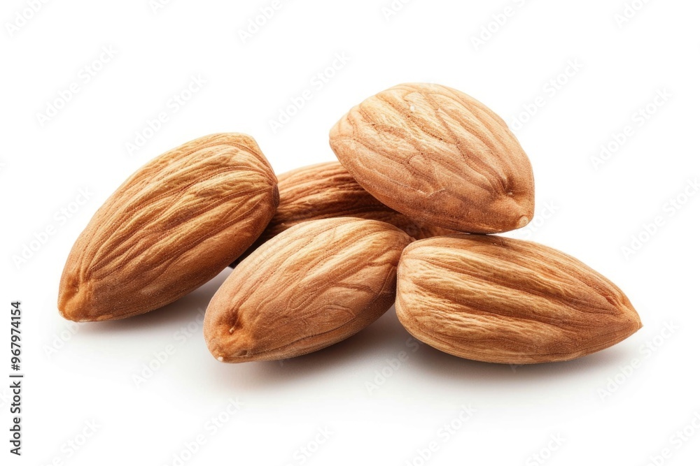 A pile of almonds on a white background A pile of almonds on a white background