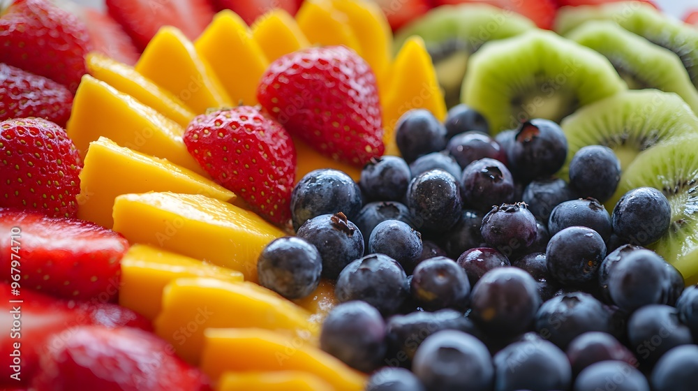 Fruit Platter with Mixed Berries
A colorful fruit platter featuring strawberries, blueberries, mango slices, and kiwis, artfully displayed. Fruit Platter with Mixed Berries
A colorful fruit platter featuring strawberries, blueberries, mango slices, and kiwis, artfully displayed.