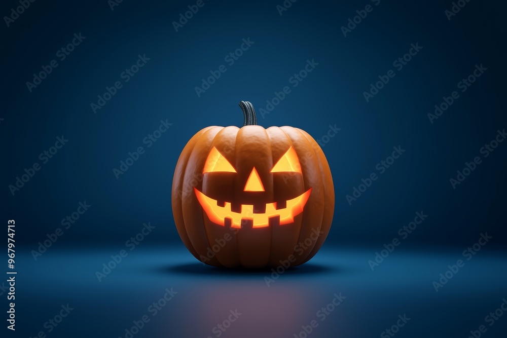 Glowing jack-o'-lantern with a carved face in a dark setting, perfect for Halloween-themed design and decoration purposes. Glowing jack-o'-lantern with a carved face in a dark setting, perfect for Halloween-themed design and decoration purposes.
