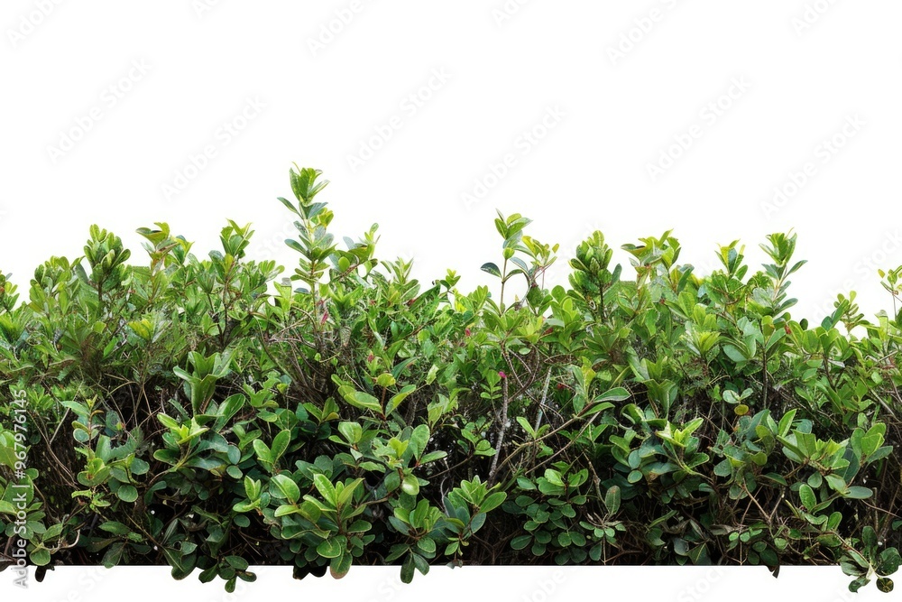 Obraz premium A row of green bushes on a white background, ideal for illustrations and designs
