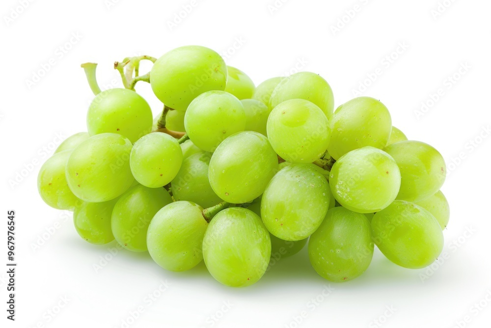 Fresh green grapes arranged on a clean white surface Fresh green grapes arranged on a clean white surface