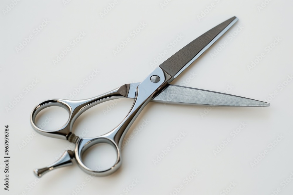 Fototapeta premium A pair of scissors placed on a table with a smooth surface, suitable for use in various contexts such as crafting, office work or photography props