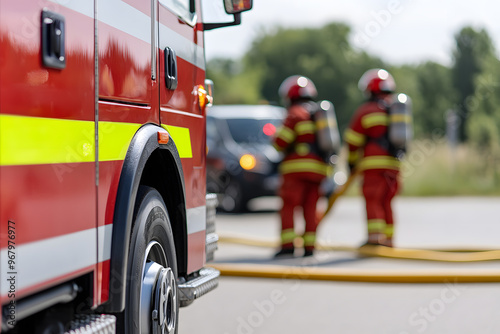 Fire Truck with Firefighters in Action | Emergency Response and Firefighting Operations