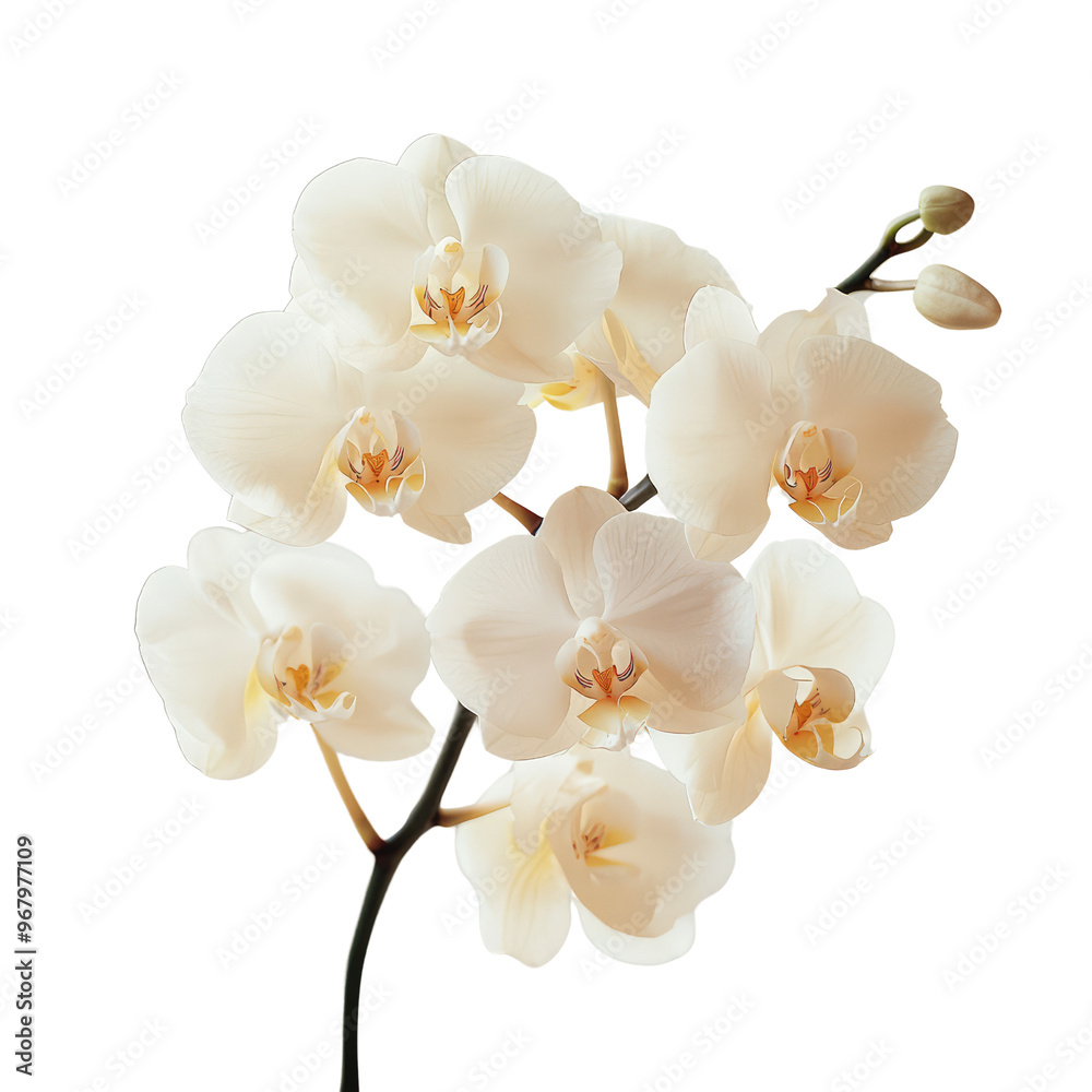 Obraz premium Beautiful white orchid flower blooming gracefully, symbolizing elegance and purity in nature, ideal for floral and botanical designs.