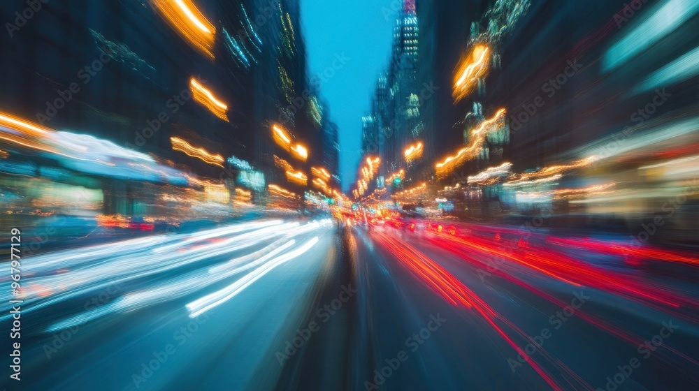 A vibrant, blurred cityscape at dusk, showcasing light trails from moving vehicles. A vibrant, blurred cityscape at dusk, showcasing light trails from moving vehicles.