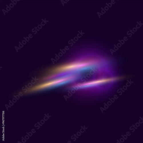 Cosmic glow refraction of rainbow ray light. Star dust fog light effects overlay. Vector design elements.