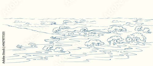 Vector drawing. A man on the shore after a shipwreck