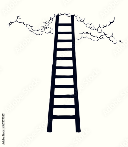 Vector drawing of high ladder at clouds