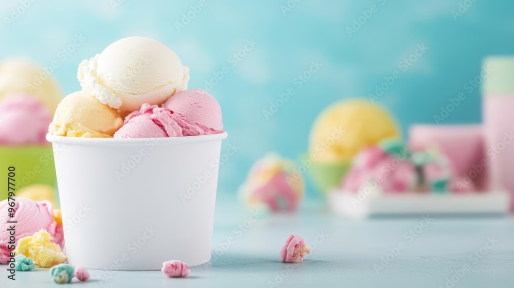 Ice cream tub with blank white label, glossy finish, simple and professional, Ice cream tub, high-end clean design Ice cream tub with blank white label, glossy finish, simple and professional, Ice cream tub, high-end clean design