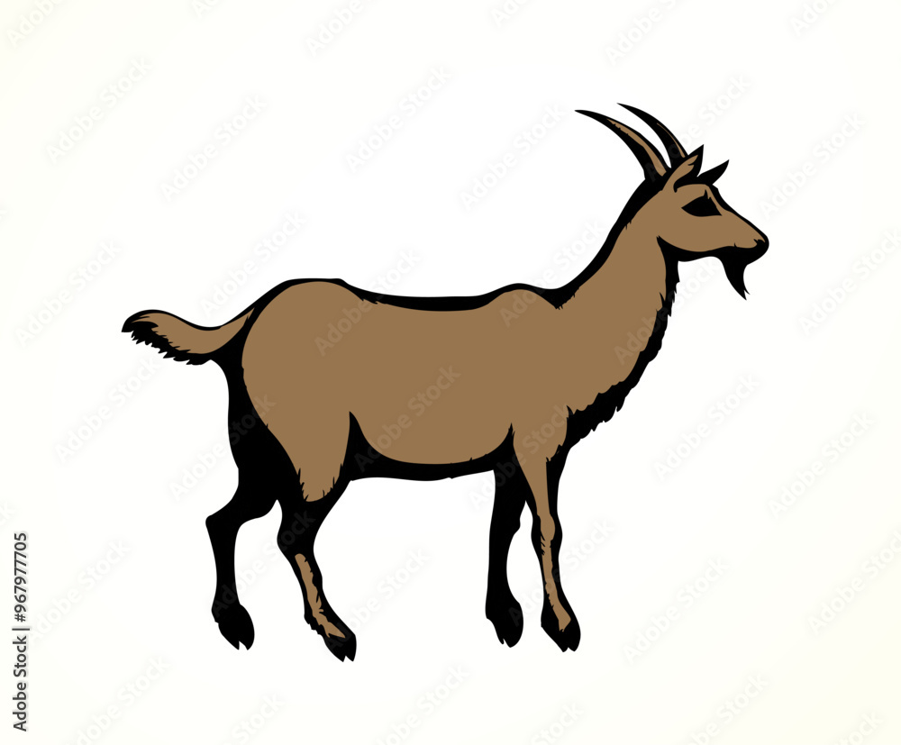 Big white goat. Vector animal