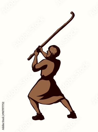 Vector drawing. Man with stick
