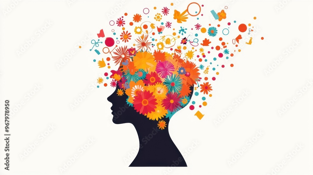 custom made wallpaper toronto digitalAbstract Blossoming Mind: A human head in silhouette with flowers blooming from within, symbolizing how nurturing a growth mindset leads to flourishing thoughts and ideas