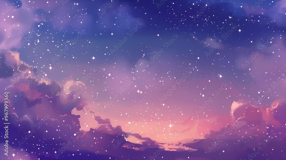 Dreamy starry sky with soft clouds at dusk