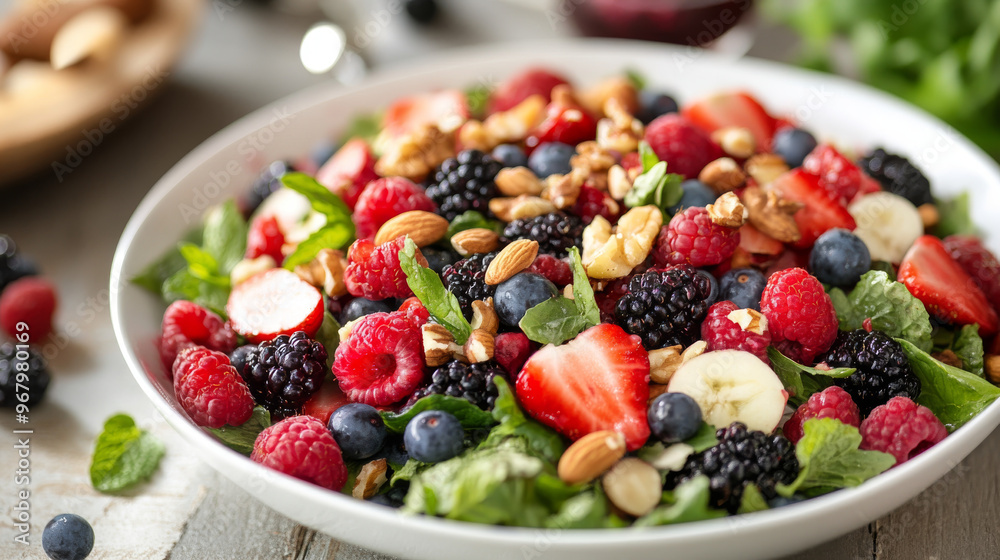 A refreshing summer salad with crunchy nuts and fresh, seasonal berries. A refreshing summer salad with crunchy nuts and fresh, seasonal berries.